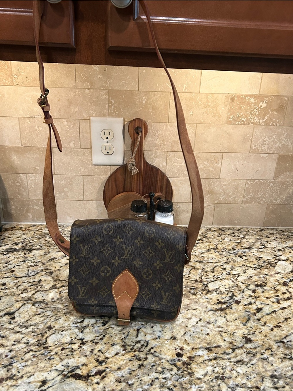 Louis Vuitton Brown Monogram Crossbody Bag with Tan Trim with coa